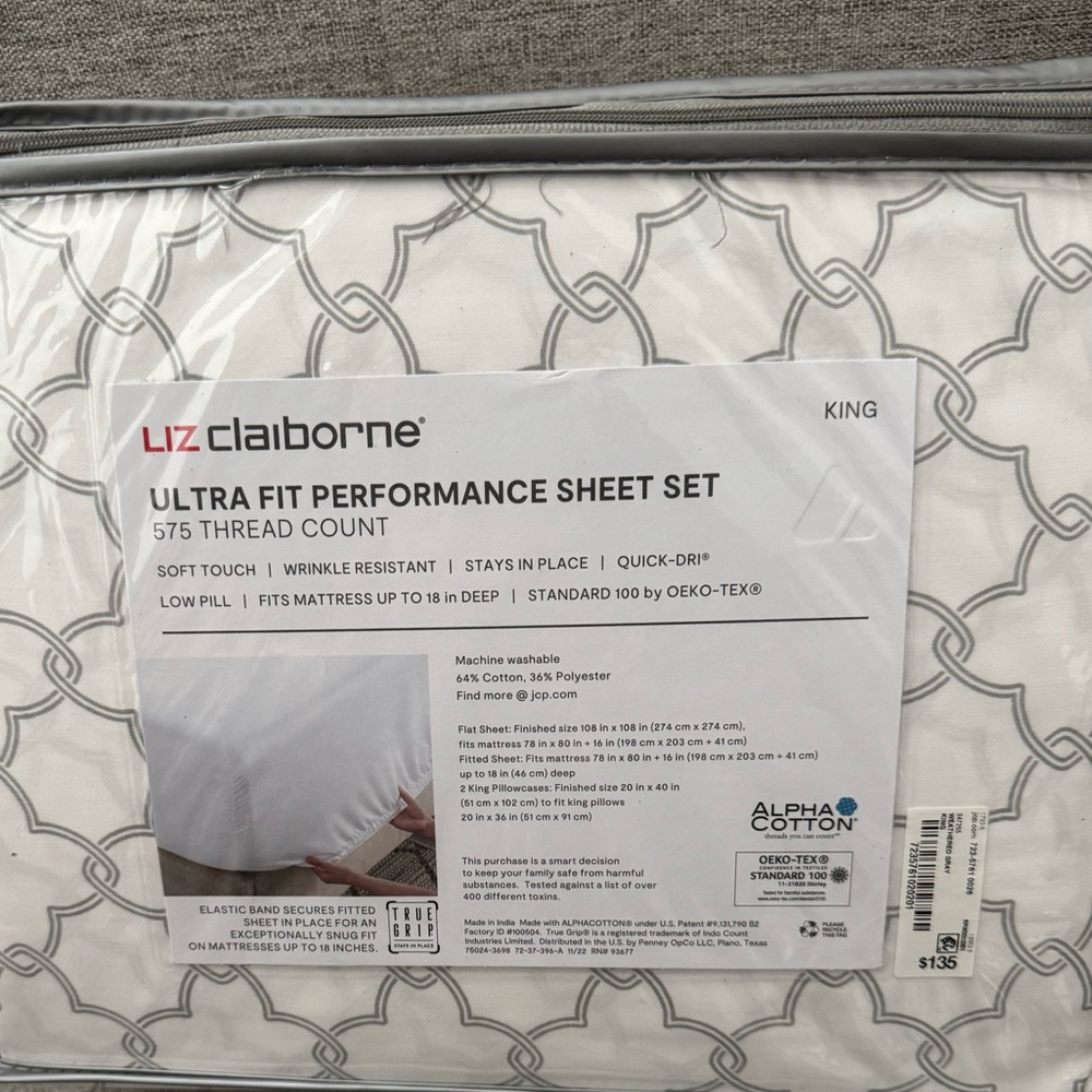 Liz Claiborne King Sheet Set 575 Thread Count - Picture 2 of 7